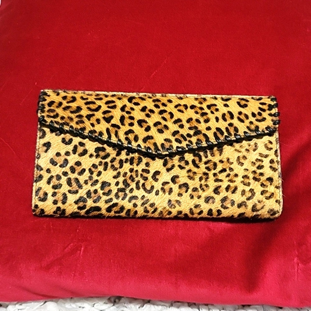 Cow hide leopard print wallet